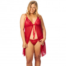 Nortie Gro Red Lace Babydoll Set Plus Size