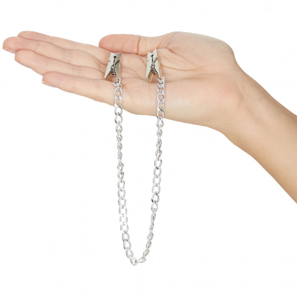 Fetish Fantasy Nipple Clamps with Chain product held in hand 50